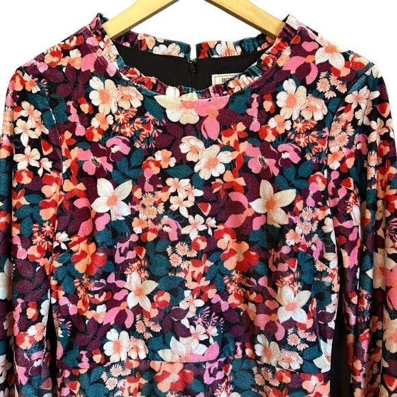 Bcbgeneration Velvet Floral Print Ruffle Trim Colorful Mini Dress - Picture 6 of 8